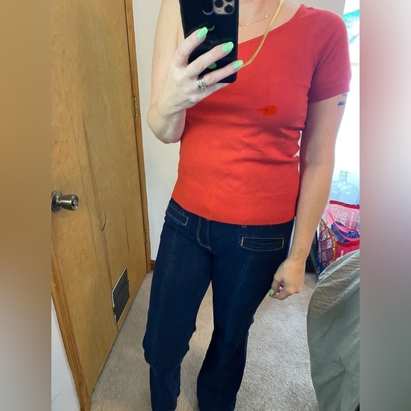 NWT J. Crew Red One Shoulder Short Sleeve Sweater - Picture 6 of 6